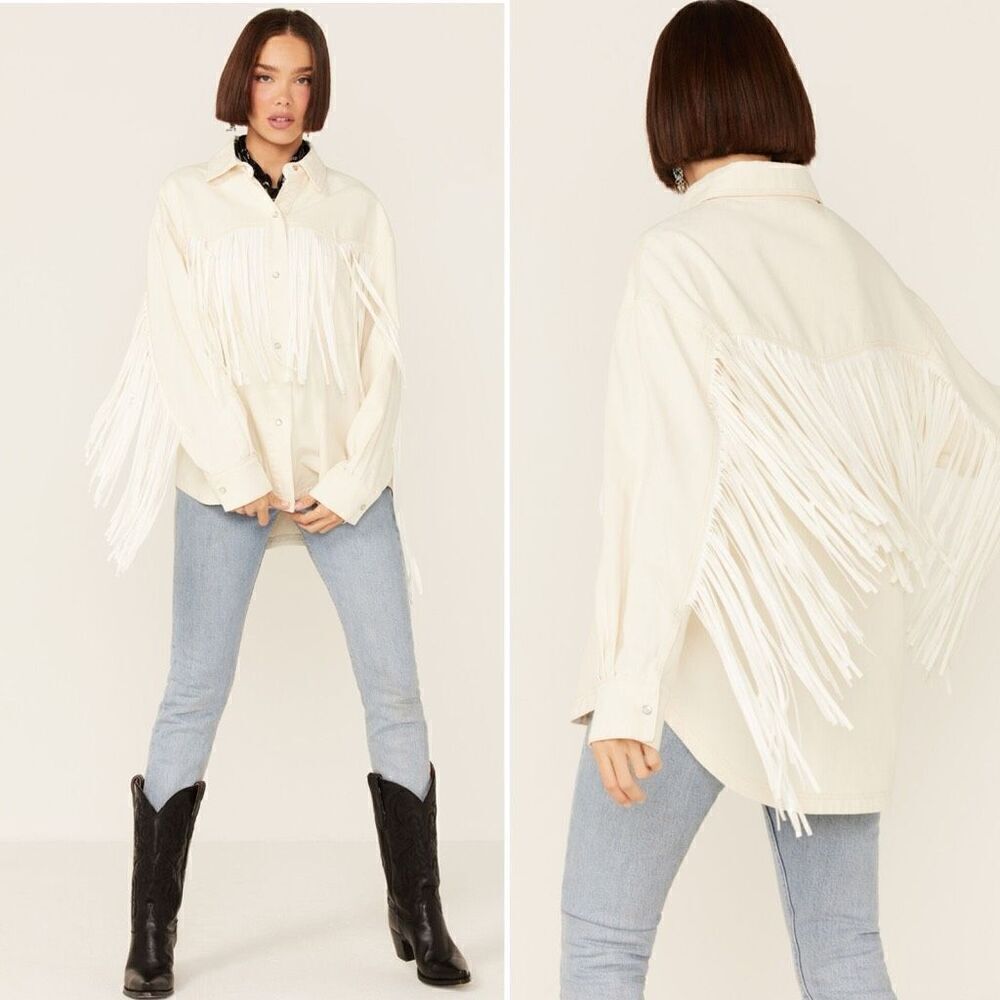 Saints & Hearts Fringe Shirt Jacket S Cowgirl Western Festival Pink Pony Club - Picture 2 of 16
